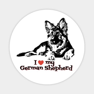 I Love My German Shepherd Cute German Shepherd Puppy Ink Art Magnet